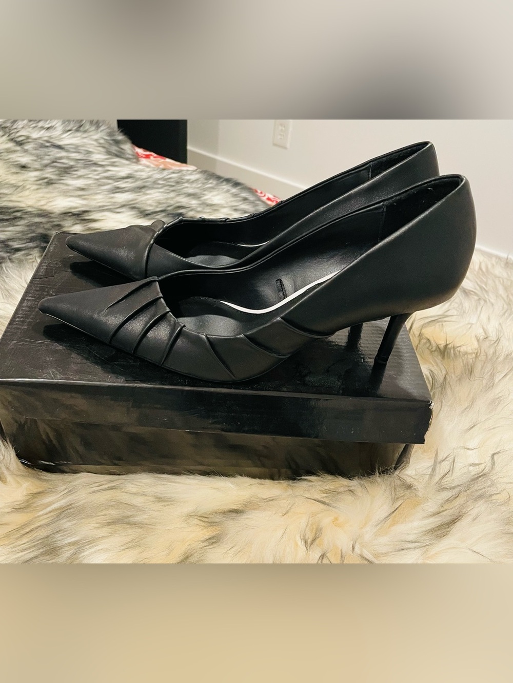 Zara Black Pointed Toe Leather Heels - Picture 3 of 4